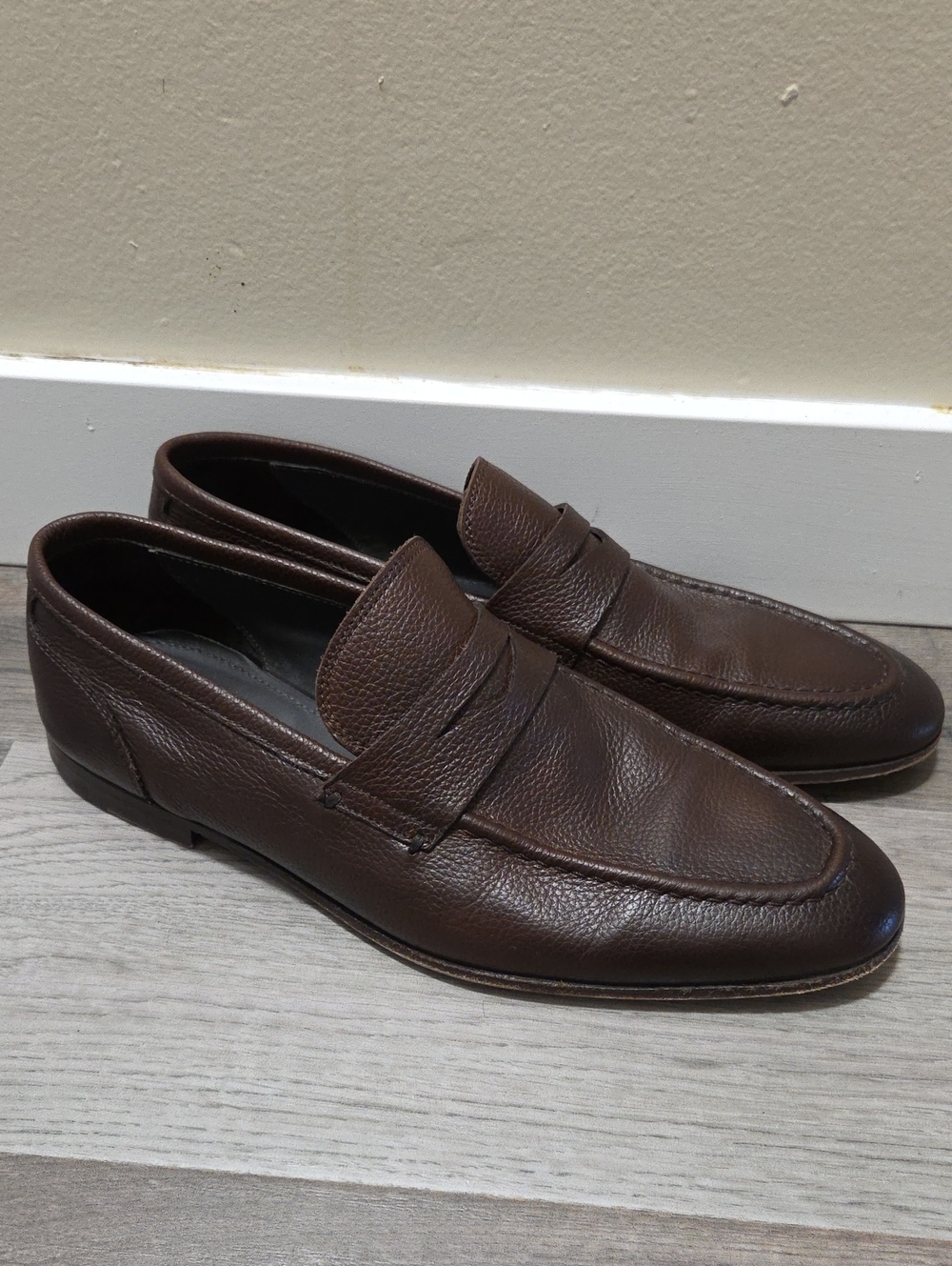 To Boot Dark Brown Pebbled Leather Penny Loafers